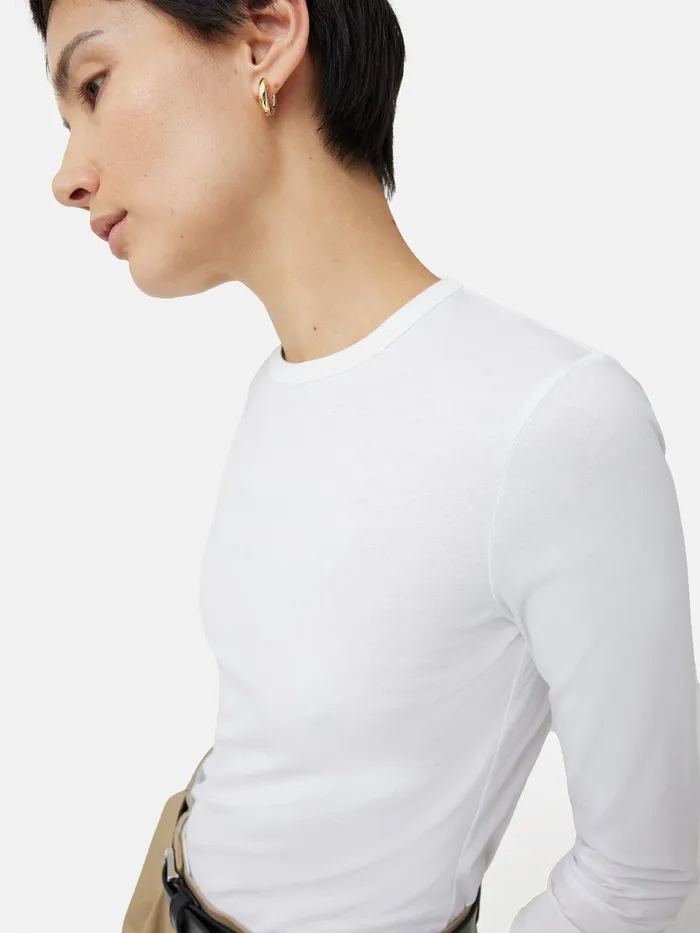 Women Supima Cotton Long Sleeve Tee White Jigsaw Shirts and Tops