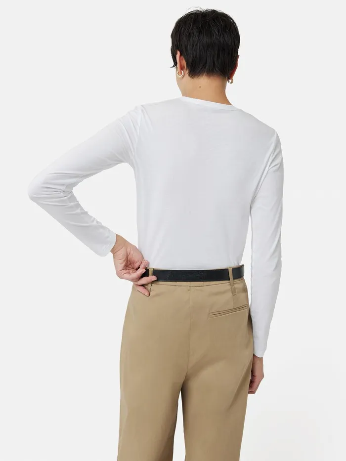 Women Supima Cotton Long Sleeve Tee White Jigsaw Shirts and Tops
