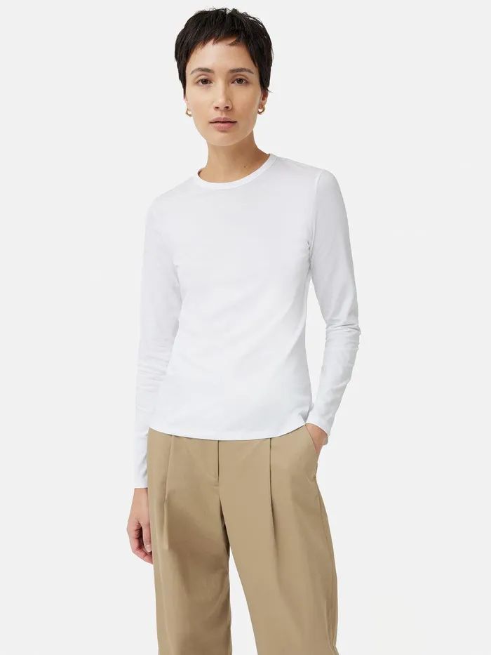 Women Supima Cotton Long Sleeve Tee White Jigsaw Shirts and Tops