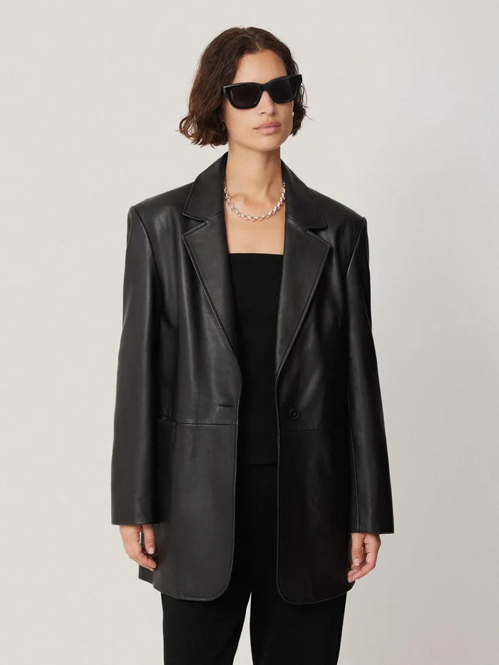 Women Tailored Leather Blazer Black Jigsaw Leather
