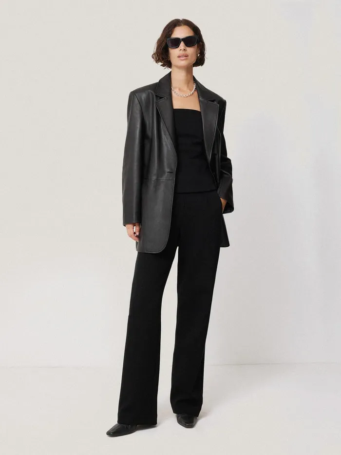 Women Tailored Leather Blazer Black Jigsaw Leather