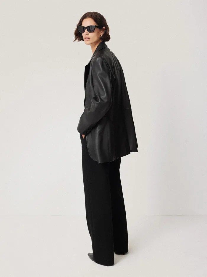 Women Tailored Leather Blazer Black Jigsaw Leather