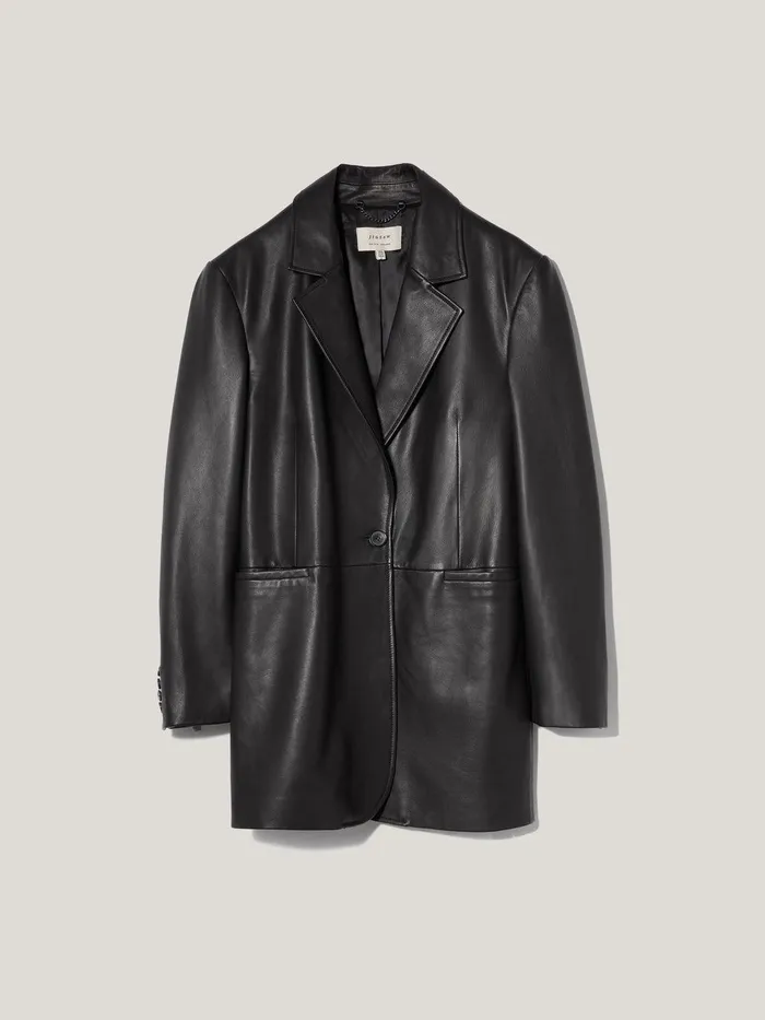 Women Tailored Leather Blazer Black Jigsaw Leather
