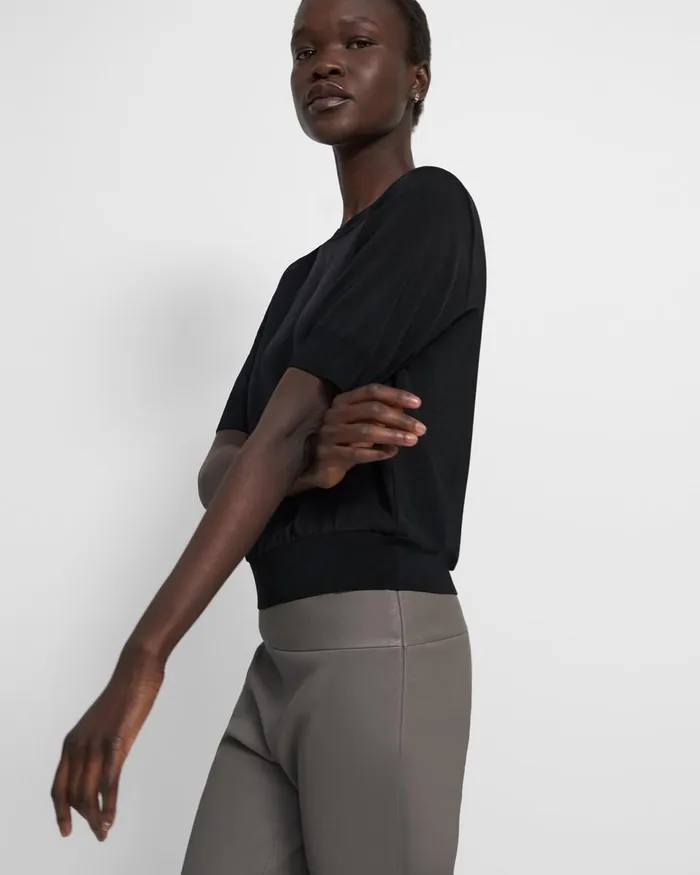 Women Theory Tops Shrunken ShortSleeve Top In Silk Black