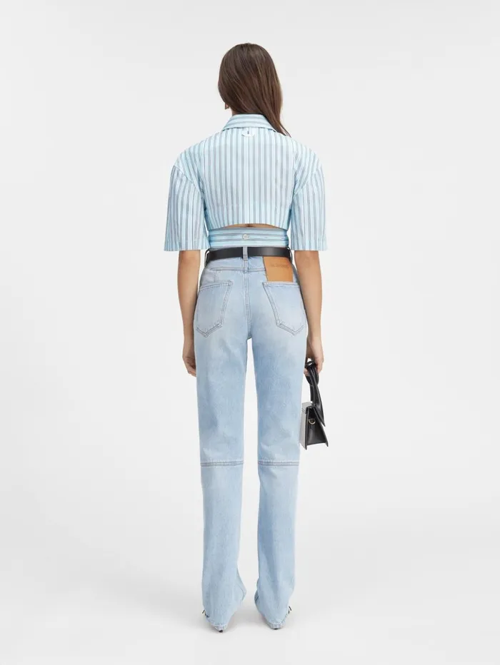 Women Tops and Shirts JACQUEMUS The Bari Cropped Shirt Print Blue Stripes Women Tops and Shirts JACQUEMUS The Bari Cropped Shirt Print Blue Stripes