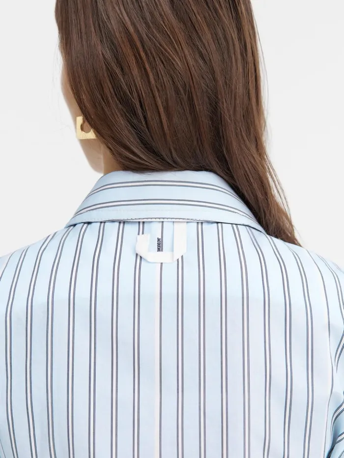 Women Tops and Shirts JACQUEMUS The Bari Cropped Shirt Print Blue Stripes Women Tops and Shirts JACQUEMUS The Bari Cropped Shirt Print Blue Stripes