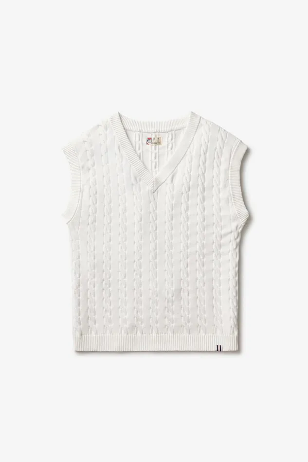 Women Tops and TShirts Fila Baseline Cable Knit Vest 100 White