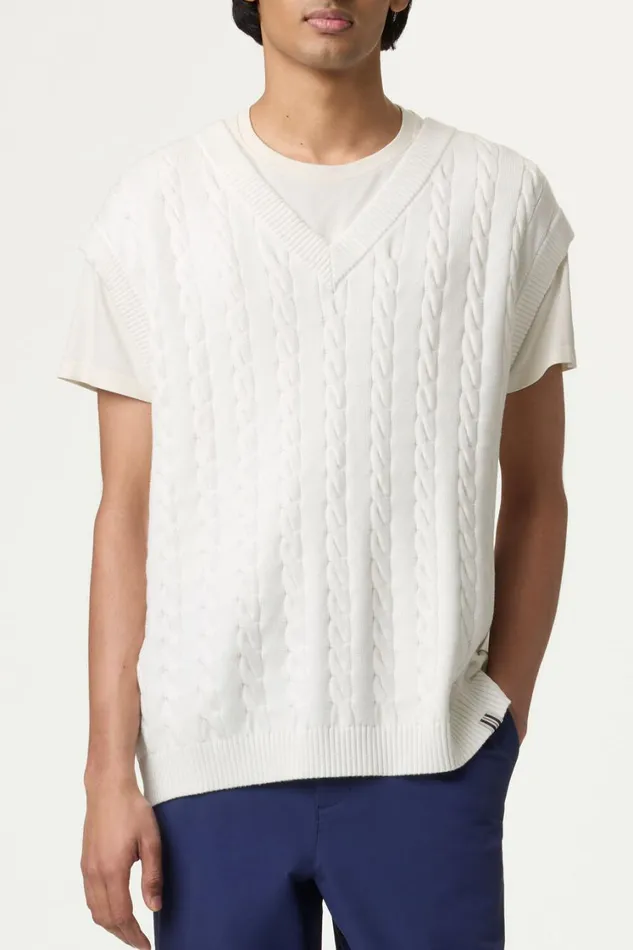 Women Tops and TShirts Fila Baseline Cable Knit Vest 100 White Women Tops and TShirts Fila Baseline Cable Knit Vest 100 White
