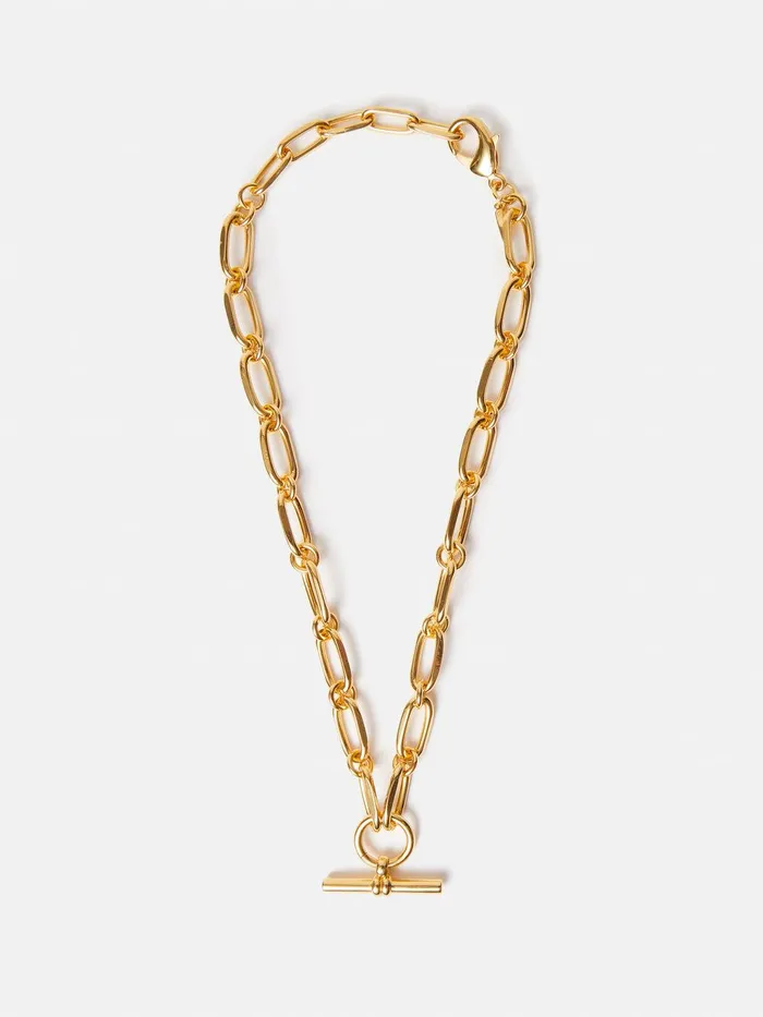 Women Trombone Link Chain Necklace Gold Jigsaw Party