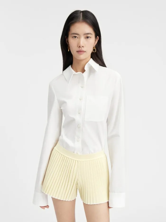 Women Trousers and Shorts JACQUEMUS The Pleated Knit Shorts Light Yellow Women Trousers and Shorts JACQUEMUS The Pleated Knit Shorts Light Yellow